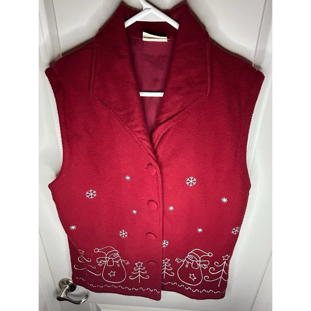 Vintage 90's Y2k Snowman Embroidered Christmas Soft Fleece Button Up Jacket Vest